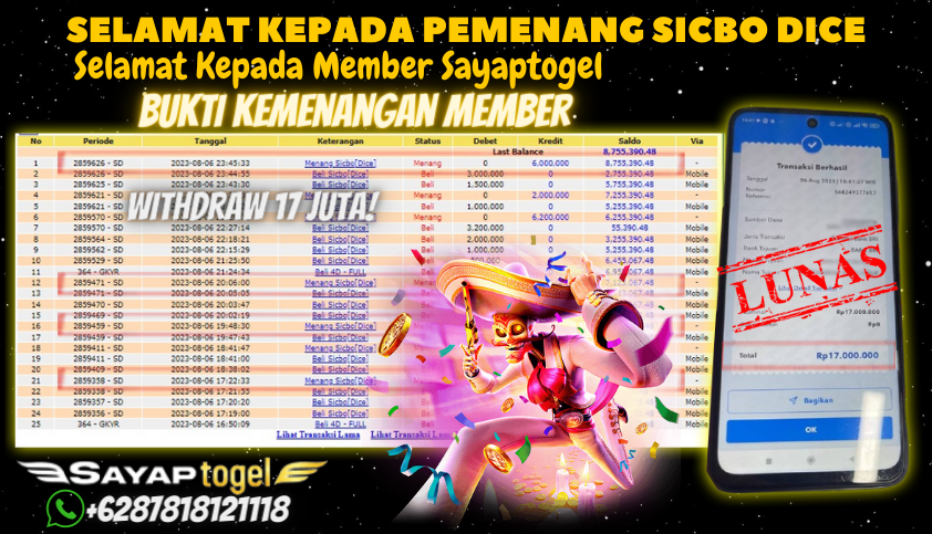 Bukti JP Live Casino Sayaptogel - Dadu Sicbo Online