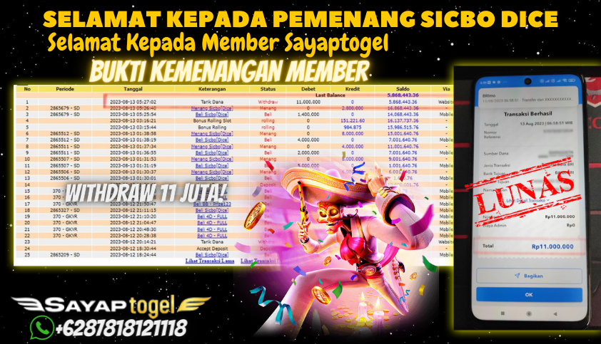 Bukti JP Live Casino Sayaptogel - Sicbo 